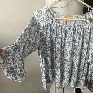 Michael Kors White and Light Blue Floral Peasant Top